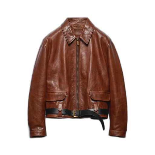 Leather jacket with belt
