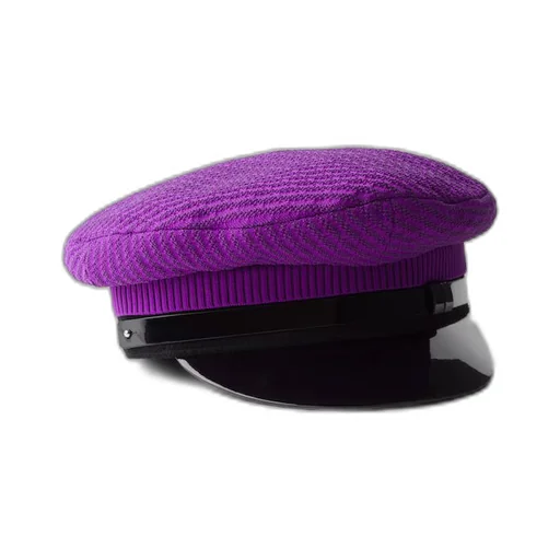 Knit and patent leather cap