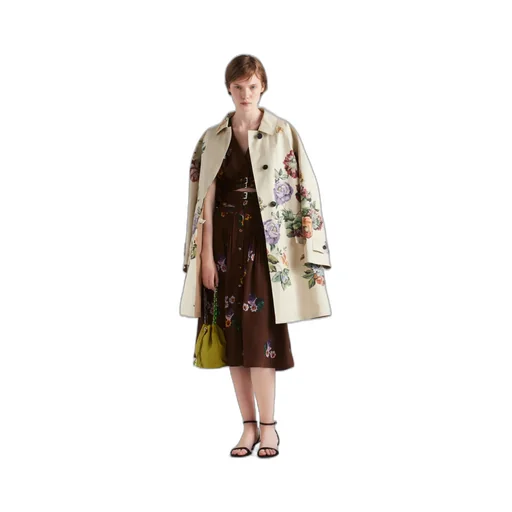 Printed cotton single-breasted coat