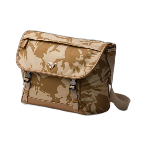 Printed Re-Nylon and leather shoulder bag
