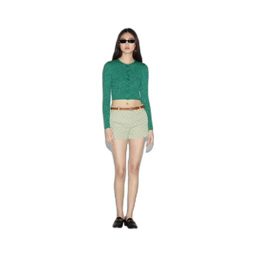 Rib lamé crewneck cardigan