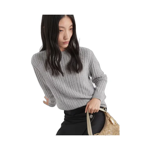 Wool and cashmere crew-neck sweater with rhinestones
