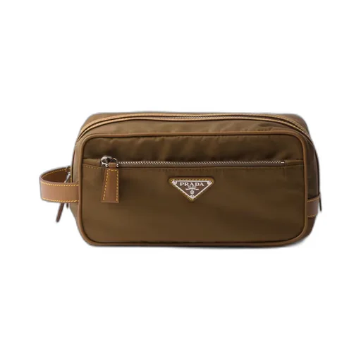 Re-Nylon and leather pouch
