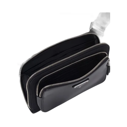 Re-Nylon and brushed leather shoulder bag