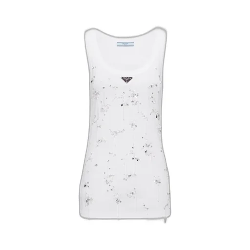 Ribbed knit jersey top with embroidery