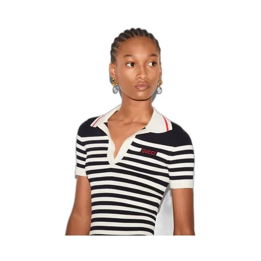 Cotton and viscose rib polo top