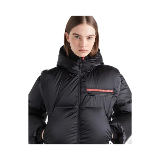 Cropped technical Re-Nylon down jacket