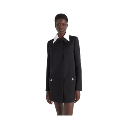 Singled-breasted wool sateen coat with collar