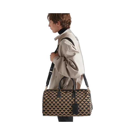 Medium Prada Symbole embroidered fabric travel bag