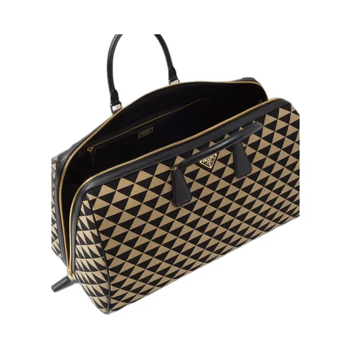 Large Prada Symbole embroidered fabric travel bag