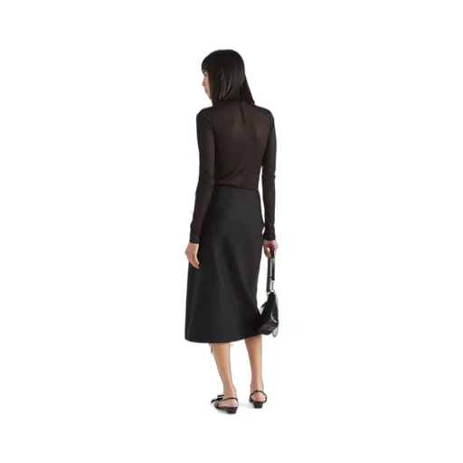 Feather-trimmed wool midi-skirt