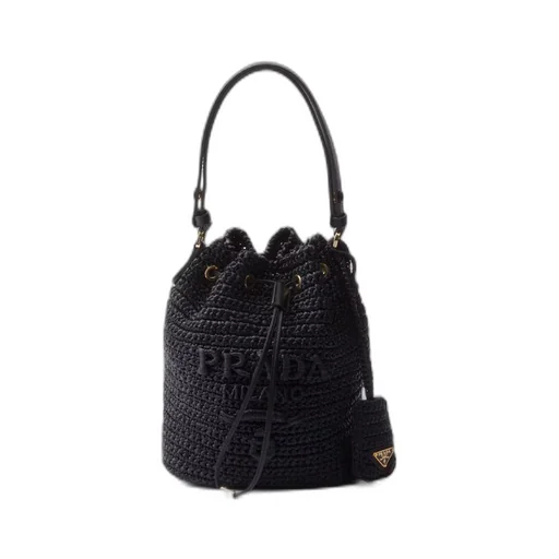 Crochet and leather mini-bucket bag