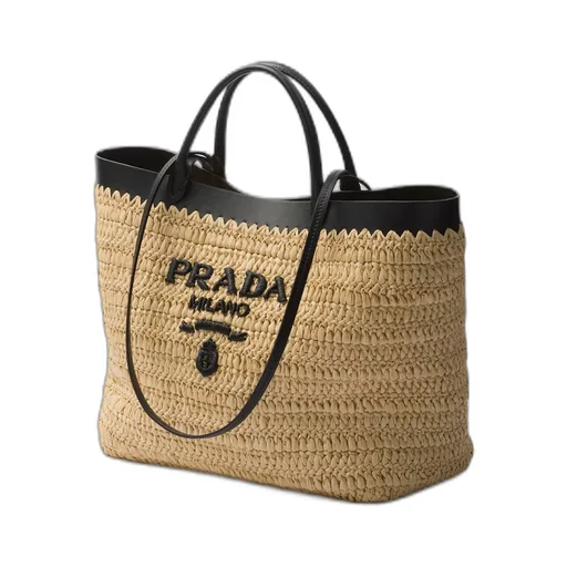 Medium crochet and leather tote bag