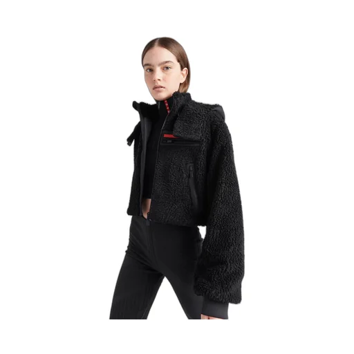 Cropped fleece and recycled technical fabric sweatshirt