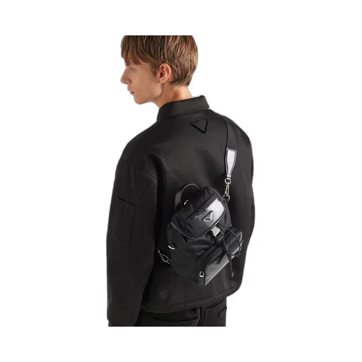 Re-Nylon and brushed leather backpack