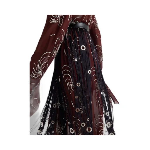 Midi-skirt with fringe and grommet embellishment