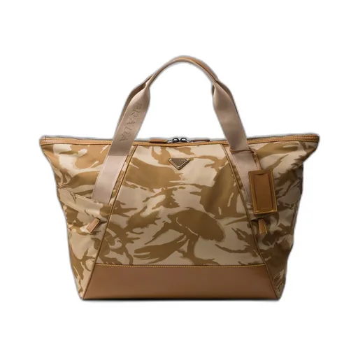 Re-Nylon and leather duffel bag