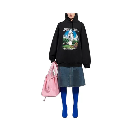 Classic Printing Loose Hoodie Black
