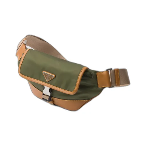 Re-Nylon and leather shoulder bag