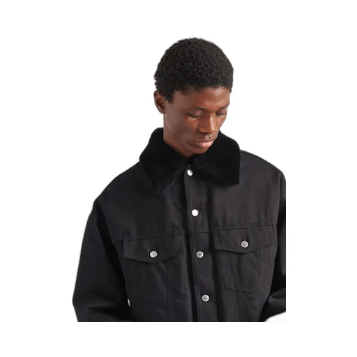 Padded bull denim blouson jacket with shearling lining