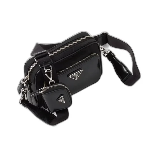Re-Nylon and brushed leather shoulder bag