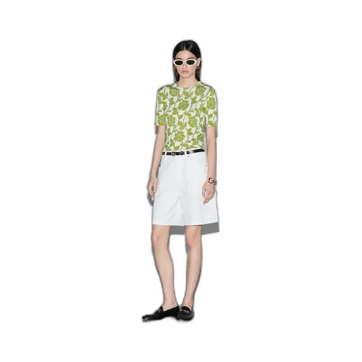 Floral print fine wool silk top