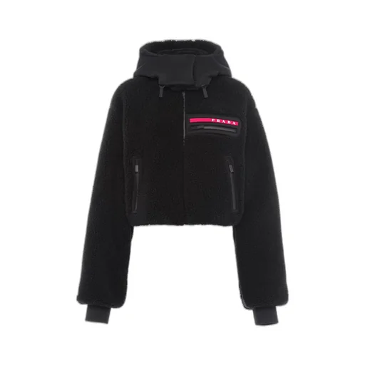 Cropped fleece and recycled technical fabric sweatshirt