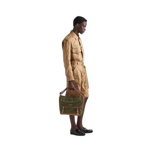 Re-Nylon and leather shoulder bag