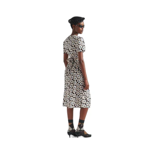Printed pongee midi-skirt