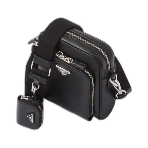 Leather shoulder bag with pouch