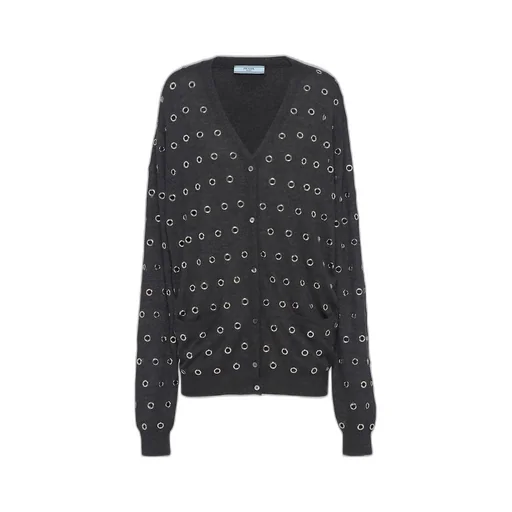Cashmere cardigan with grommets
