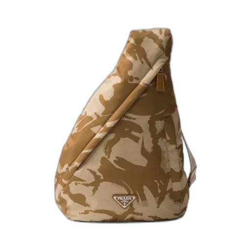Printed Re-Nylon and leather backpack