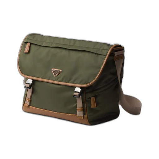 Re-Nylon and leather shoulder bag