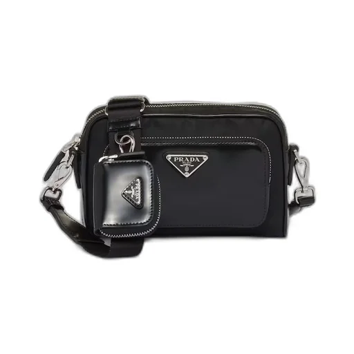 Re-Nylon and brushed leather shoulder bag