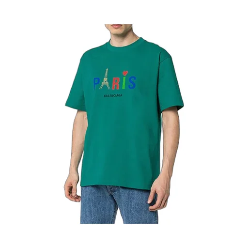 Paris Love Regular T-Shirt Printing Short Sleeve Green