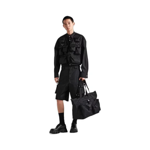 Re-Nylon and leather travel bag