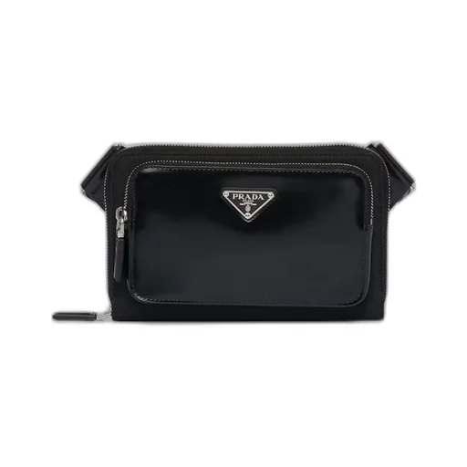 Re-Nylon and brushed leather shoulder bag