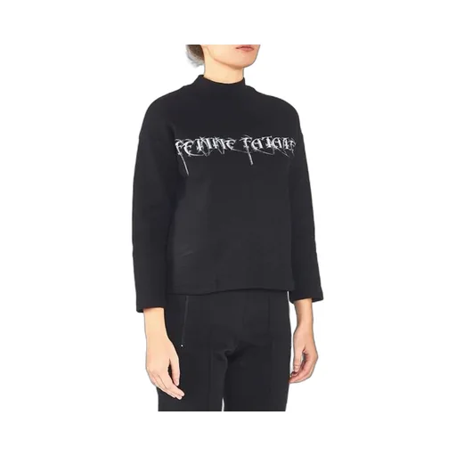 Embroidered Short High Collar Hoodie Black