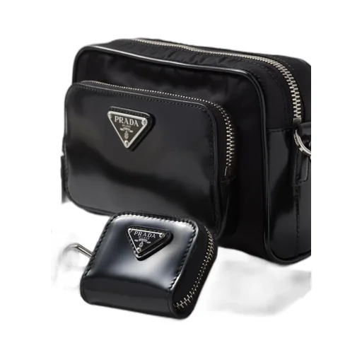 Re-Nylon and brushed leather shoulder bag