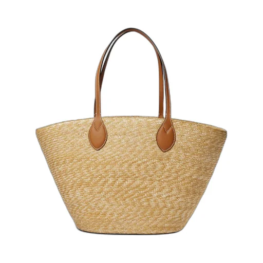 Medium straw tote with Gucci patch