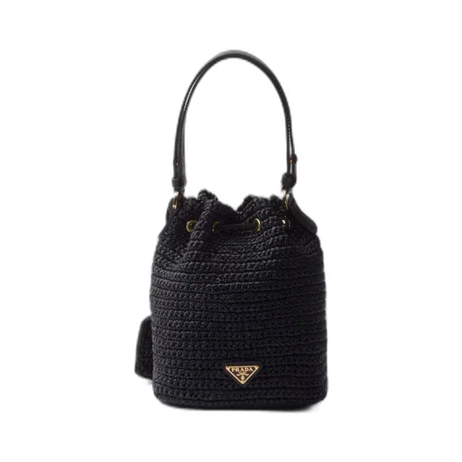 Crochet and leather mini-bucket bag