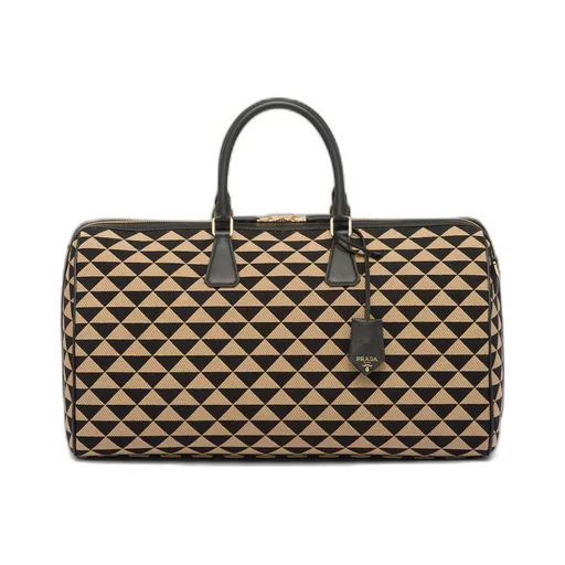 Large Prada Symbole embroidered fabric travel bag