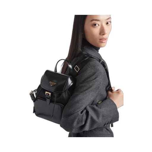 Medium Re-Nylon and brushed leather backpack