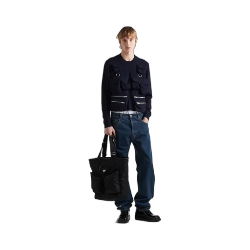 Re-Nylon and leather tote bag