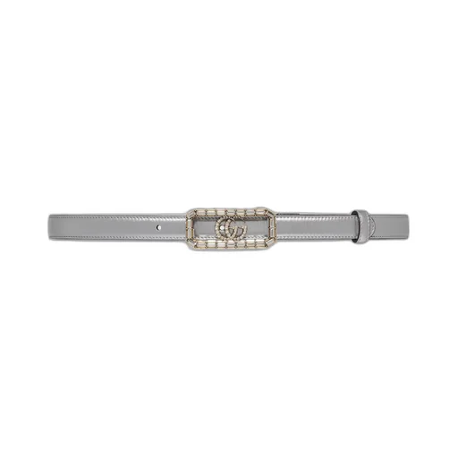 Thin belt with crystal Double G buckle