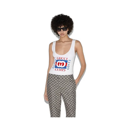 Rib cotton tank top with Gucci print