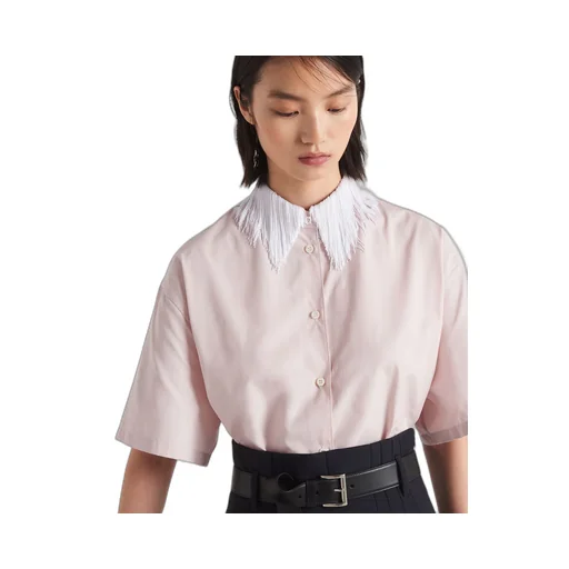 Poplin shirt with fringed collar