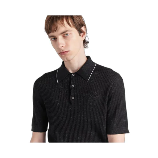 Cashmere and lamé polo shirt