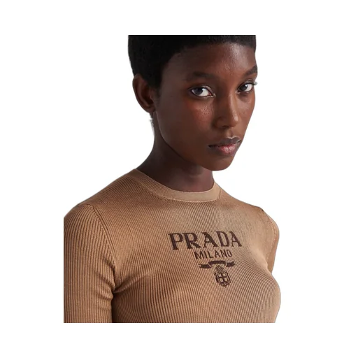 Silk crew-neck sweater with logo