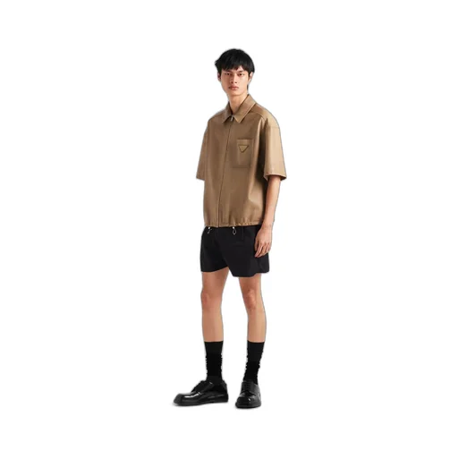 Short-sleeve nappa leather shirt